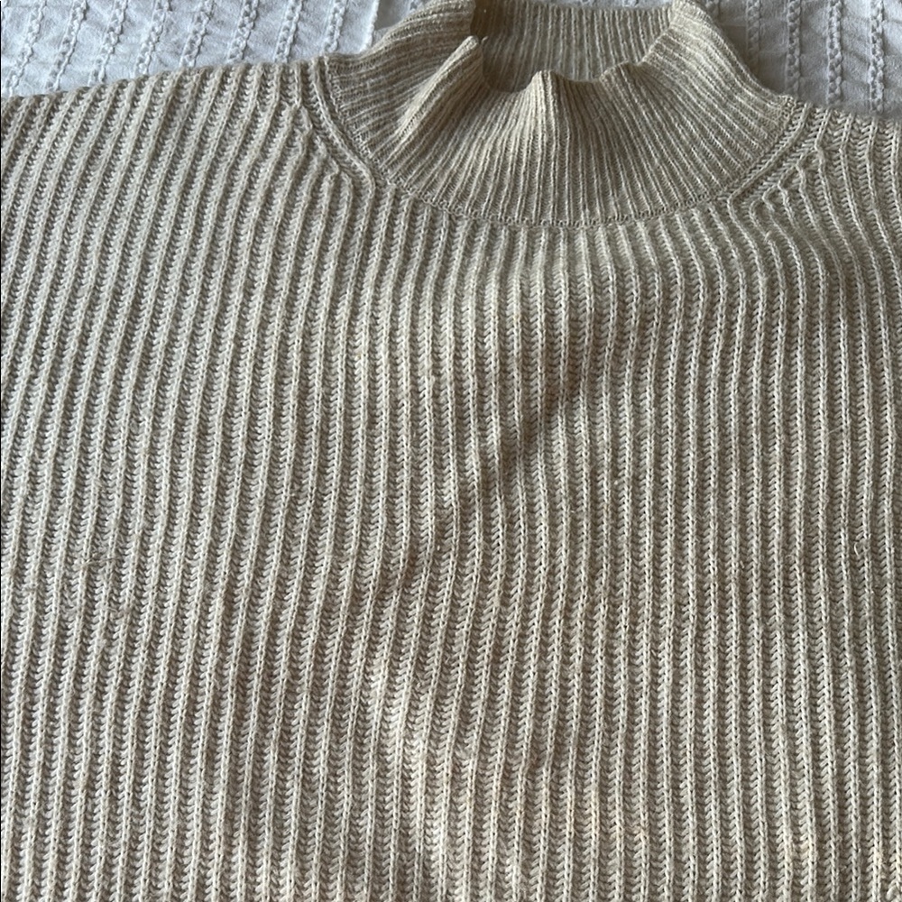 Topshop Cream Ribbed Turtleneck Sweater